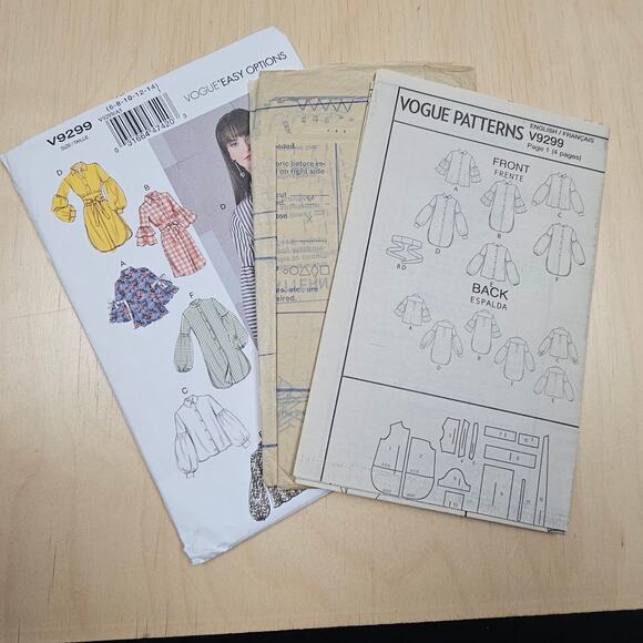 Vogue Easy Options V8299 Size 6-14 Full Longsleeve blouse Uncut Factory Folded - Picture 2 of 3